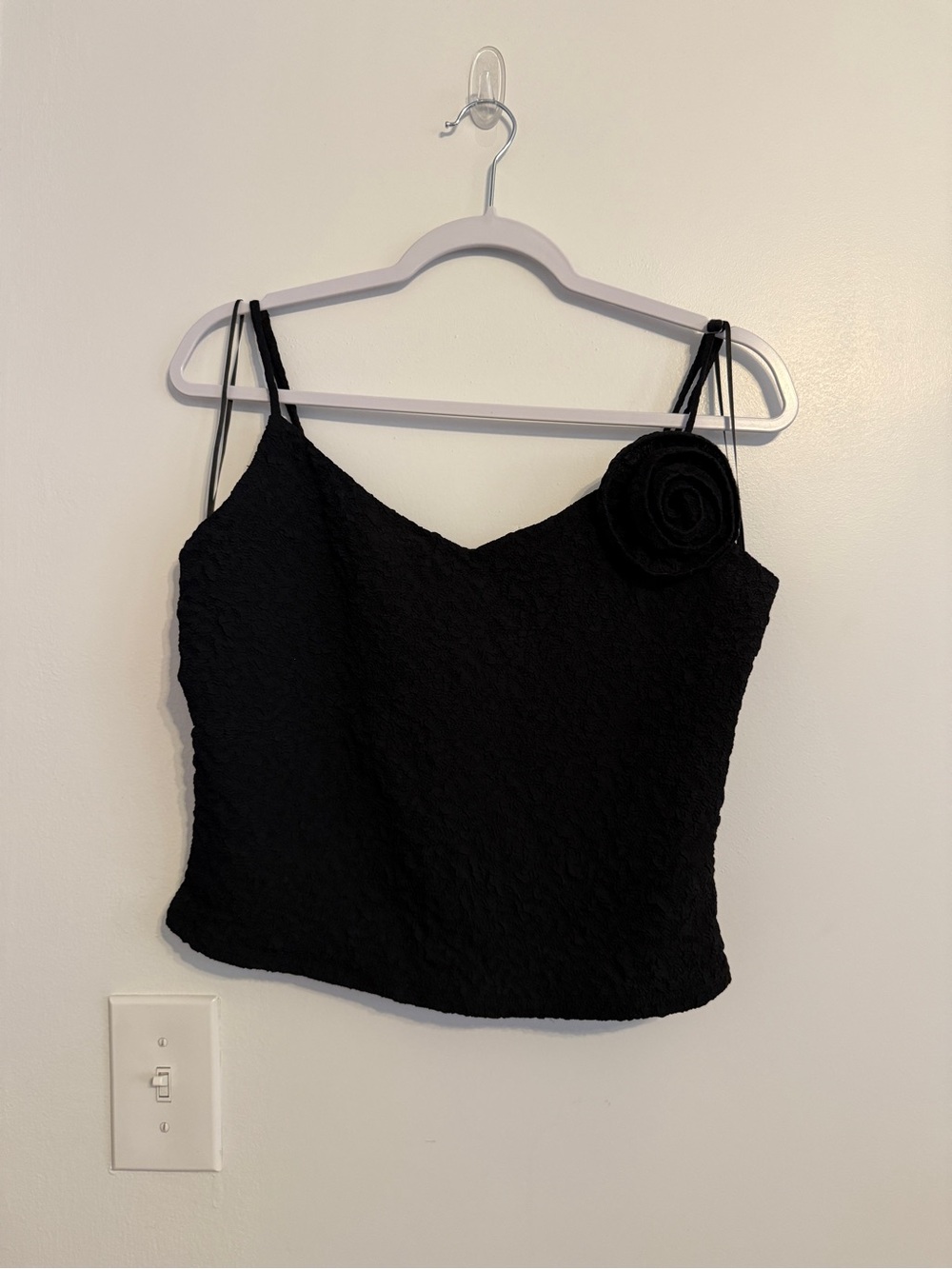 Astr Black Floral Rosette Spaghetti Strap Camisole